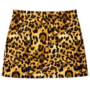 Leopard Print Mini Skirt Stretch Bodycon Pull On Tan Black Cheetah Animal Print